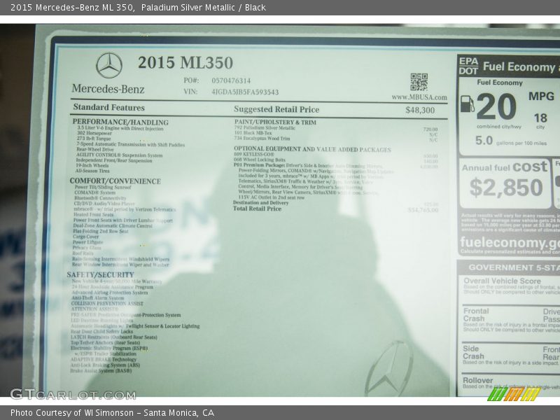 Paladium Silver Metallic / Black 2015 Mercedes-Benz ML 350