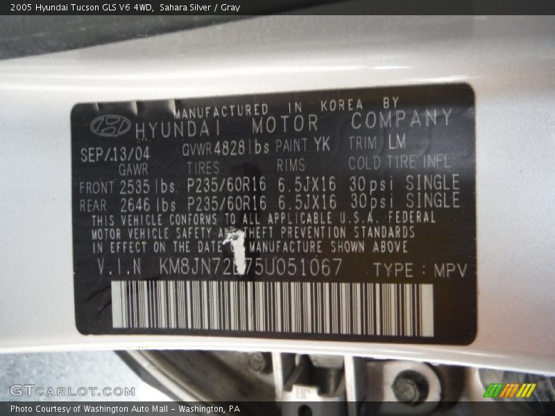 Sahara Silver / Gray 2005 Hyundai Tucson GLS V6 4WD