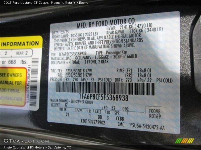 Magnetic Metallic / Ebony 2015 Ford Mustang GT Coupe