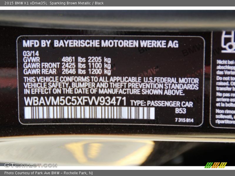 Sparkling Brown Metallic / Black 2015 BMW X1 xDrive35i