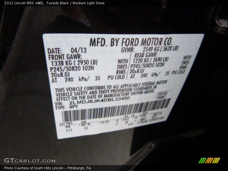 Tuxedo Black / Medium Light Stone 2013 Lincoln MKX AWD