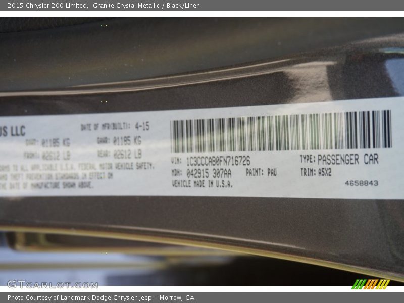 Granite Crystal Metallic / Black/Linen 2015 Chrysler 200 Limited