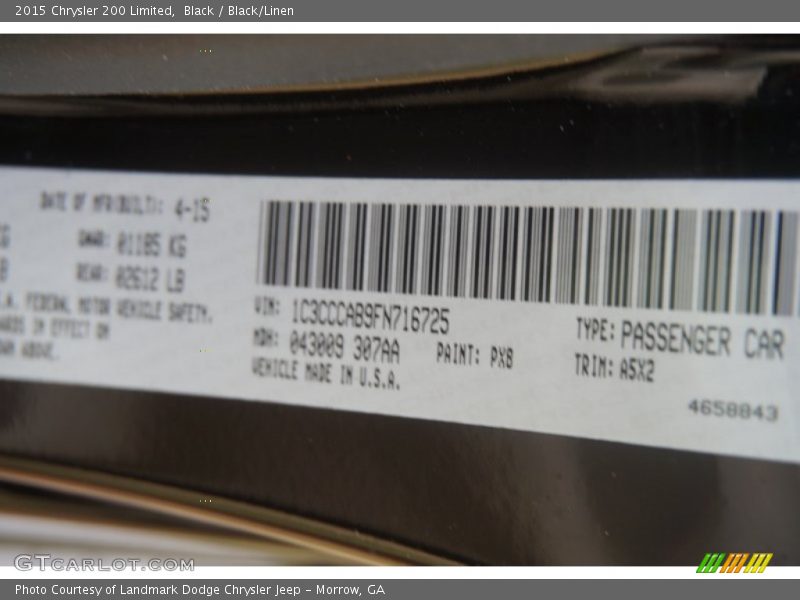 Black / Black/Linen 2015 Chrysler 200 Limited