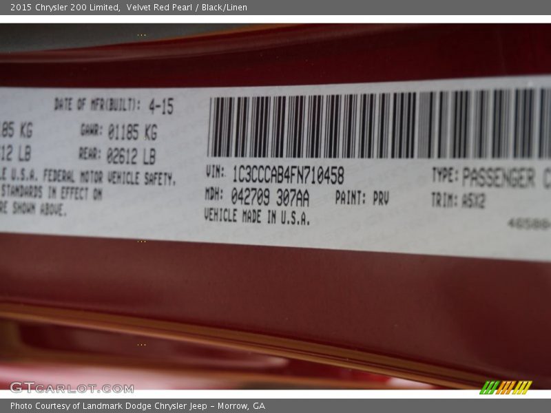 Velvet Red Pearl / Black/Linen 2015 Chrysler 200 Limited