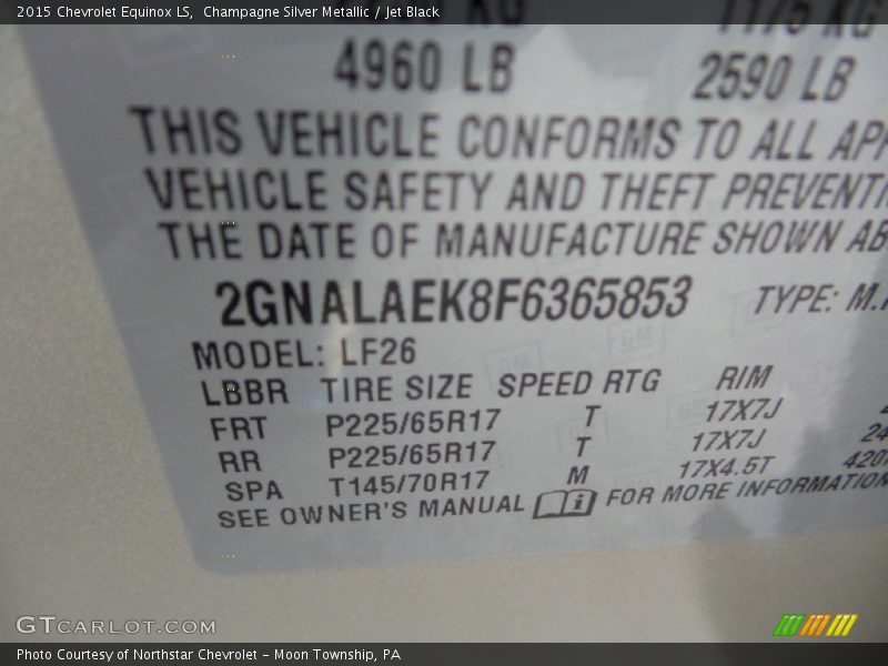 Champagne Silver Metallic / Jet Black 2015 Chevrolet Equinox LS