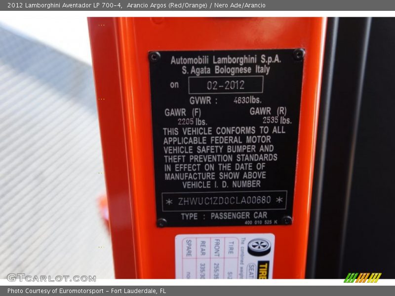 Arancio Argos (Red/Orange) / Nero Ade/Arancio 2012 Lamborghini Aventador LP 700-4