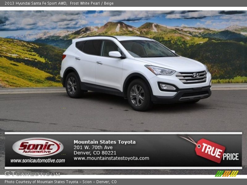 Frost White Pearl / Beige 2013 Hyundai Santa Fe Sport AWD