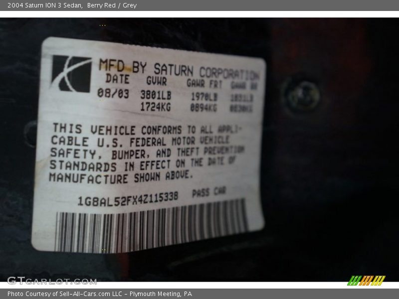 Berry Red / Grey 2004 Saturn ION 3 Sedan