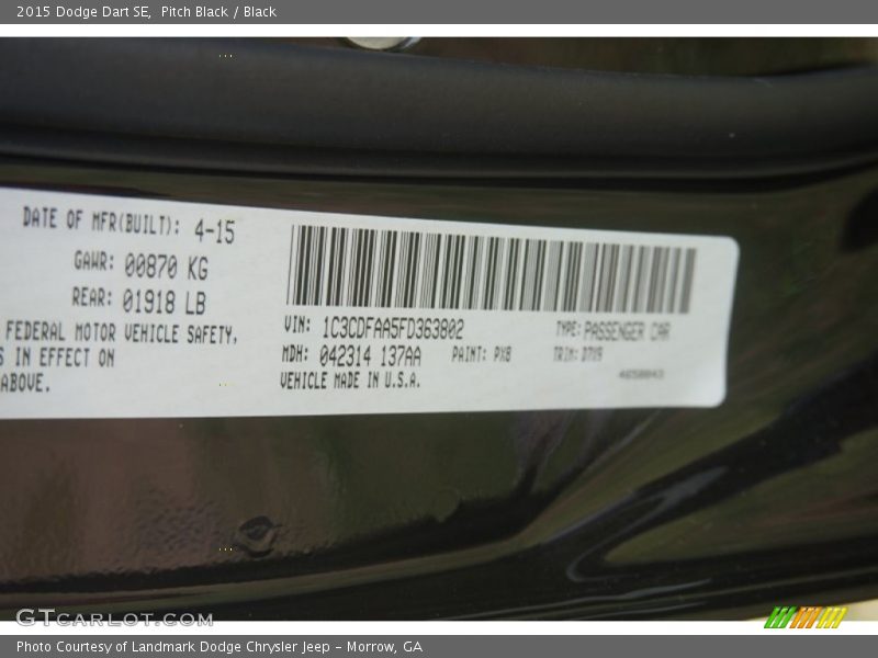 Pitch Black / Black 2015 Dodge Dart SE