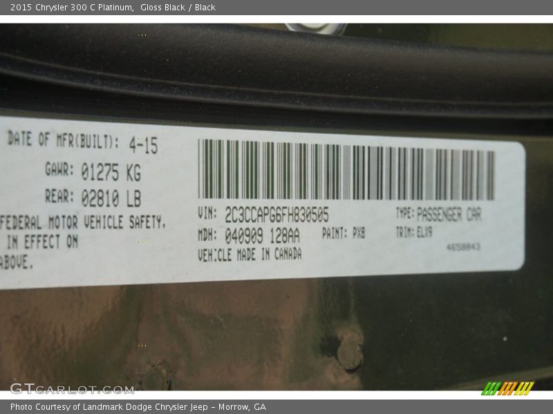 Gloss Black / Black 2015 Chrysler 300 C Platinum