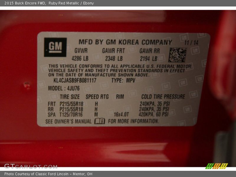 Ruby Red Metallic / Ebony 2015 Buick Encore FWD