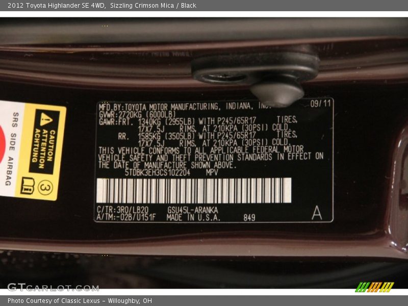 Sizzling Crimson Mica / Black 2012 Toyota Highlander SE 4WD