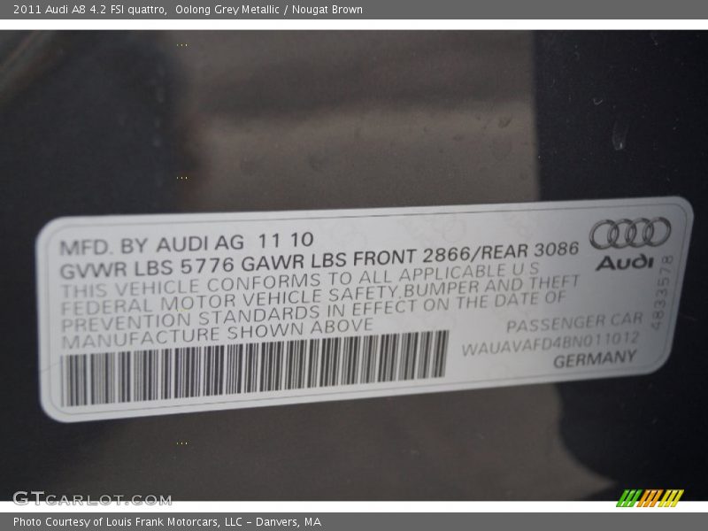 Oolong Grey Metallic / Nougat Brown 2011 Audi A8 4.2 FSI quattro