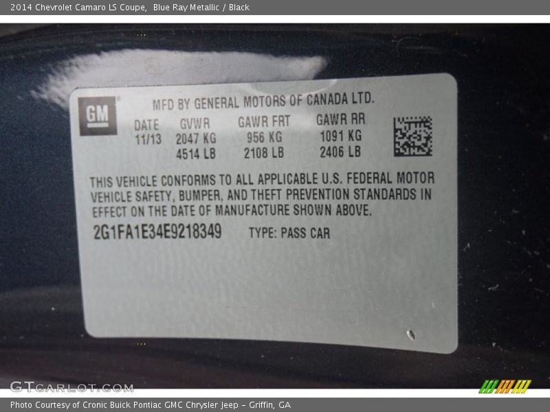 Blue Ray Metallic / Black 2014 Chevrolet Camaro LS Coupe