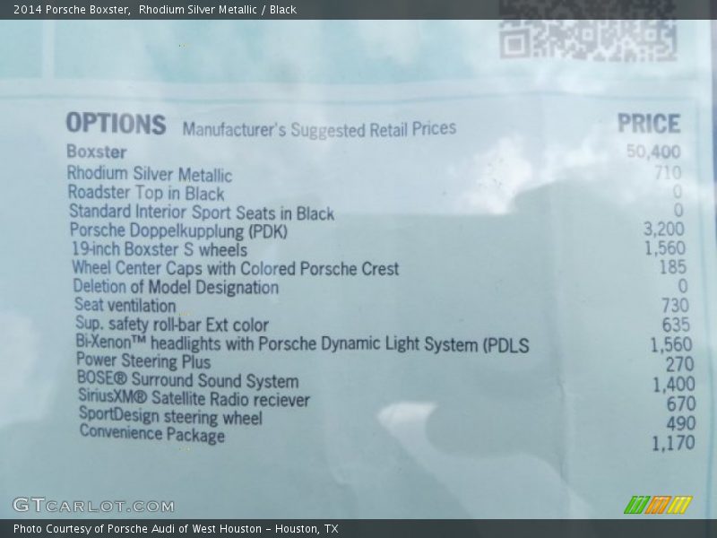 Rhodium Silver Metallic / Black 2014 Porsche Boxster
