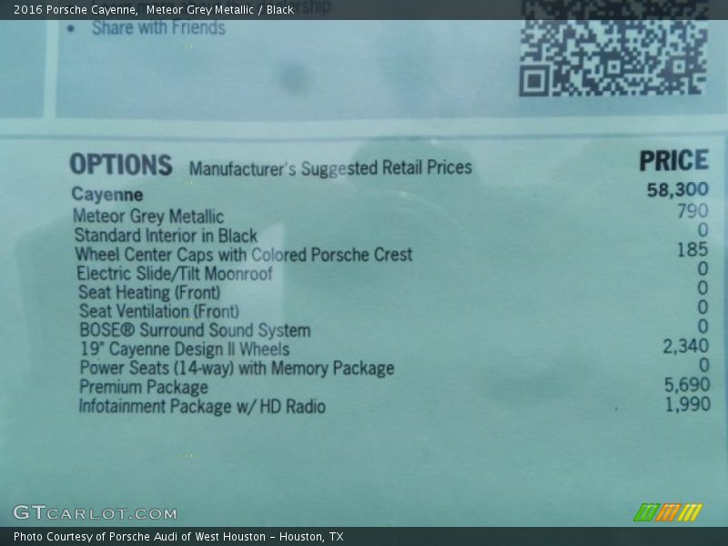  2016 Cayenne  Window Sticker