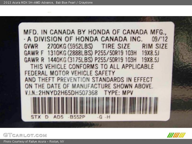 Bali Blue Pearl / Graystone 2013 Acura MDX SH-AWD Advance