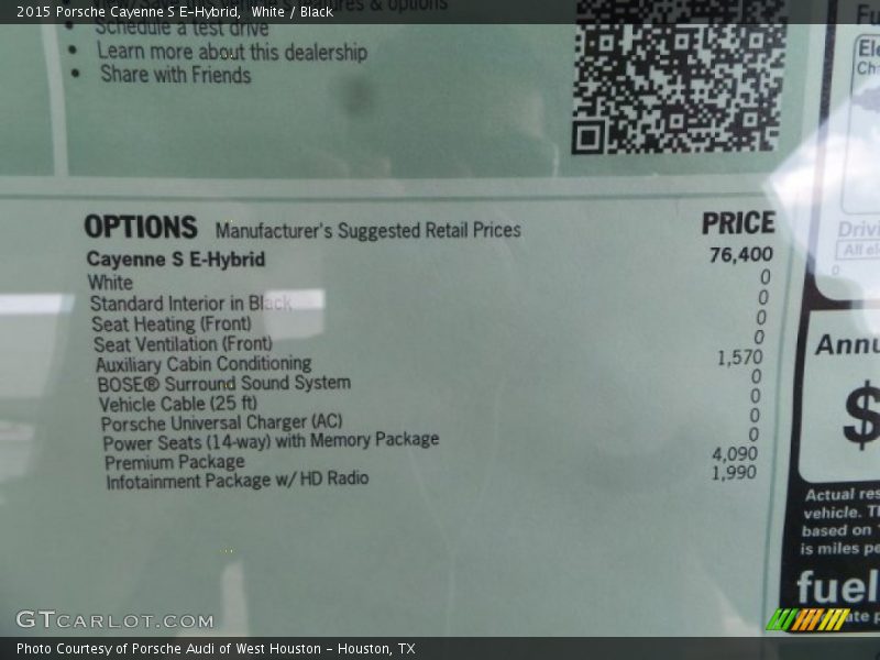 White / Black 2015 Porsche Cayenne S E-Hybrid
