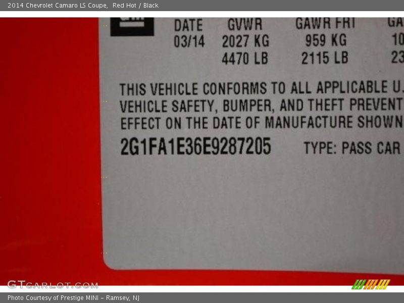 Red Hot / Black 2014 Chevrolet Camaro LS Coupe