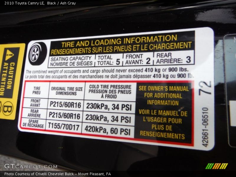 Black / Ash Gray 2010 Toyota Camry LE