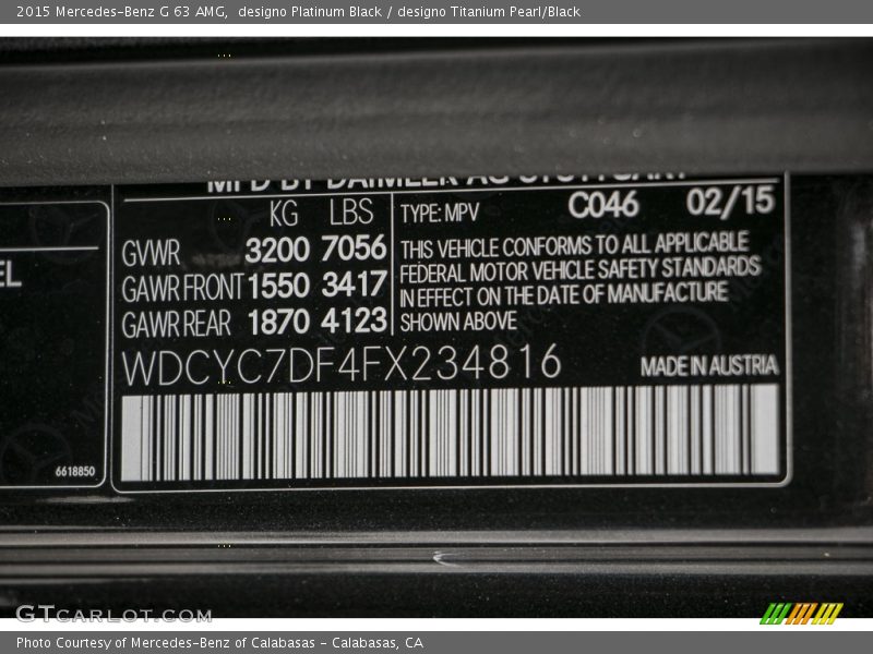 2015 G 63 AMG designo Platinum Black Color Code 046