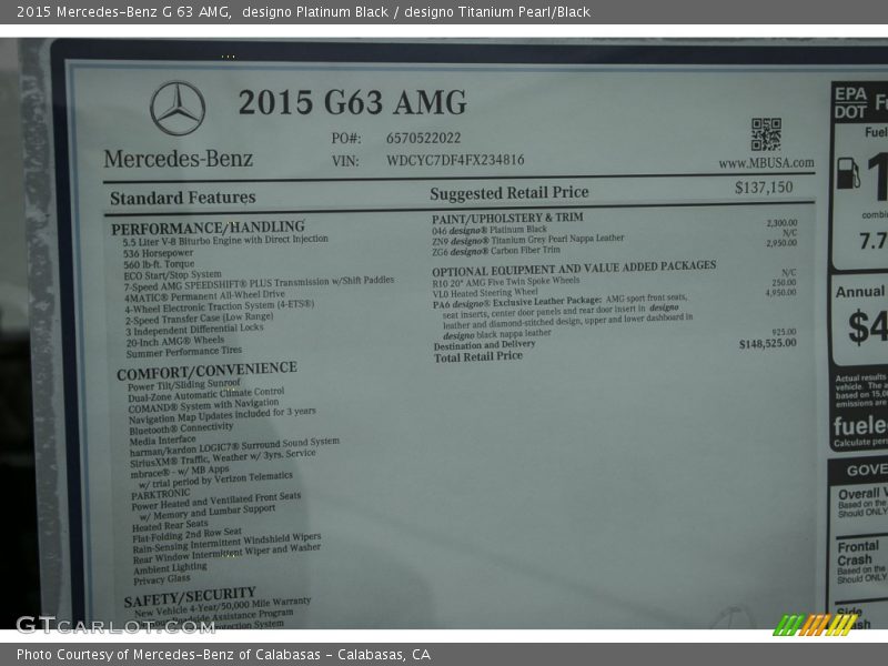  2015 G 63 AMG Window Sticker