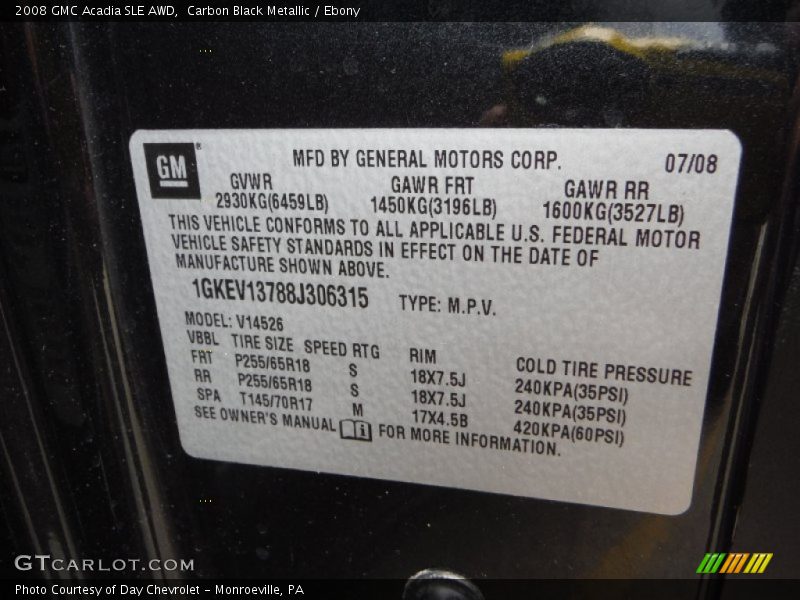 Carbon Black Metallic / Ebony 2008 GMC Acadia SLE AWD