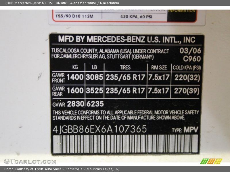 Alabaster White / Macadamia 2006 Mercedes-Benz ML 350 4Matic