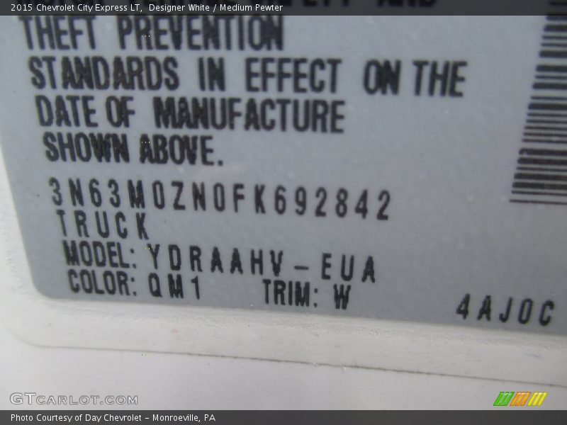 2015 City Express LT Designer White Color Code QM1