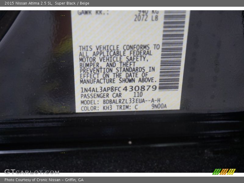 Super Black / Beige 2015 Nissan Altima 2.5 SL