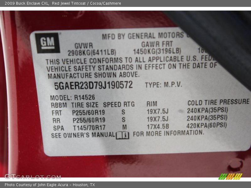 Red Jewel Tintcoat / Cocoa/Cashmere 2009 Buick Enclave CXL