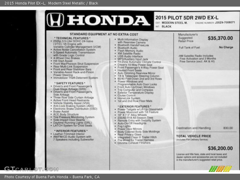 Modern Steel Metallic / Black 2015 Honda Pilot EX-L