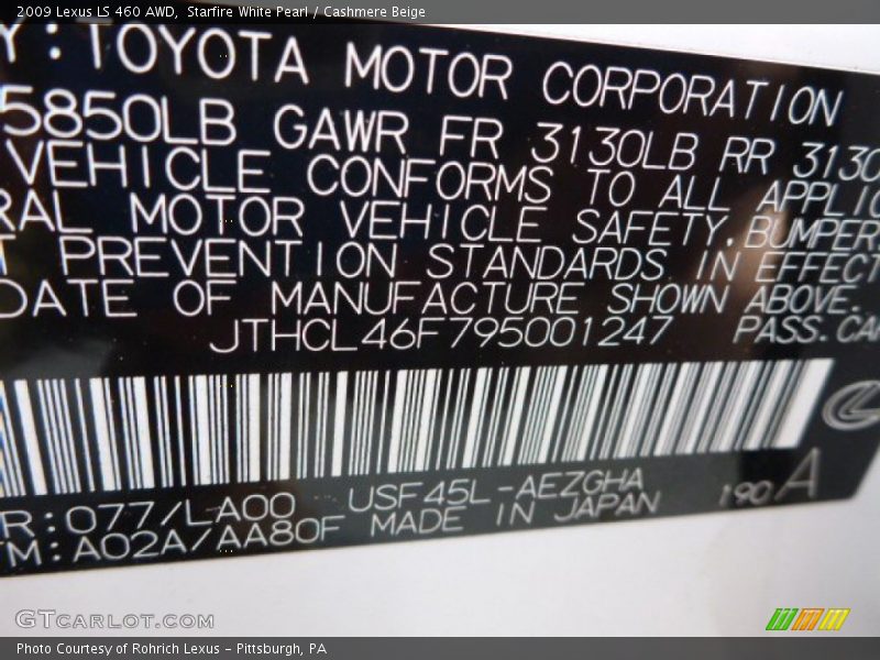 Starfire White Pearl / Cashmere Beige 2009 Lexus LS 460 AWD