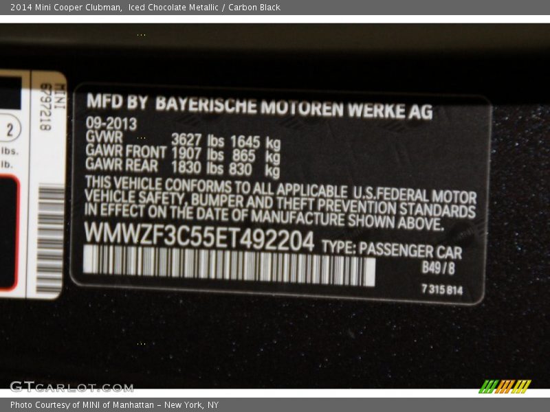 Iced Chocolate Metallic / Carbon Black 2014 Mini Cooper Clubman