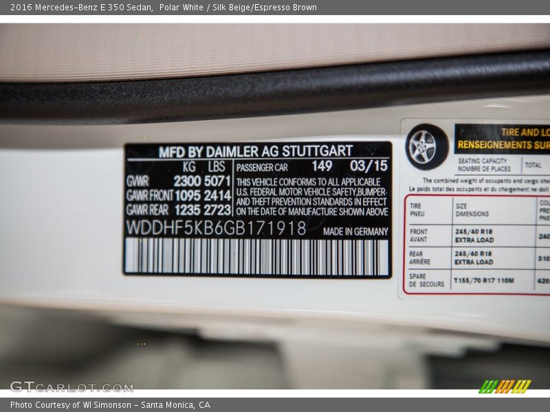 Polar White / Silk Beige/Espresso Brown 2016 Mercedes-Benz E 350 Sedan