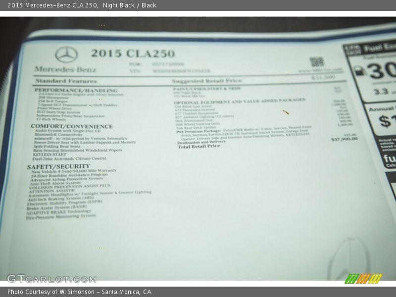 Night Black / Black 2015 Mercedes-Benz CLA 250