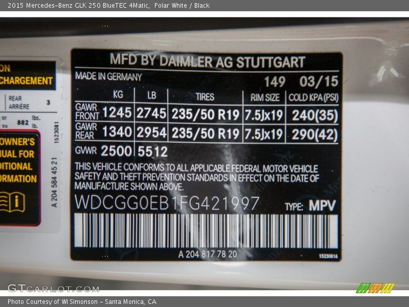 Polar White / Black 2015 Mercedes-Benz GLK 250 BlueTEC 4Matic