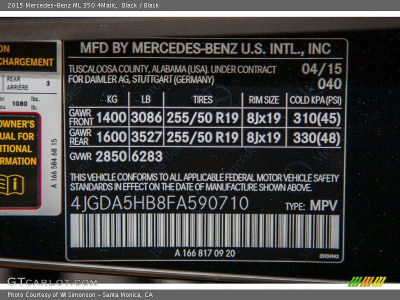 Black / Black 2015 Mercedes-Benz ML 350 4Matic