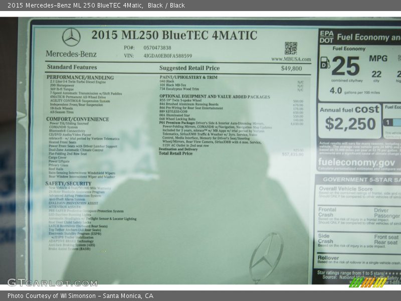 Black / Black 2015 Mercedes-Benz ML 250 BlueTEC 4Matic