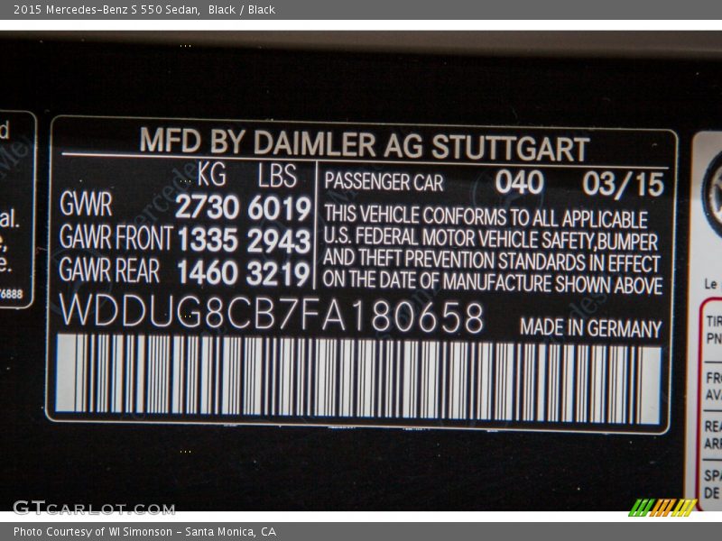 Black / Black 2015 Mercedes-Benz S 550 Sedan