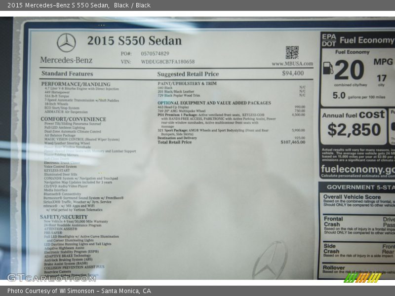 Black / Black 2015 Mercedes-Benz S 550 Sedan