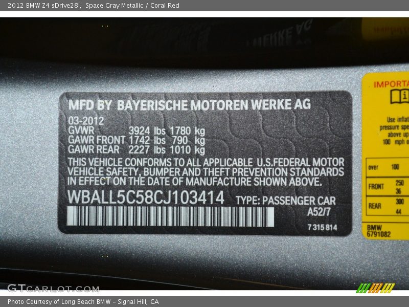 Space Gray Metallic / Coral Red 2012 BMW Z4 sDrive28i