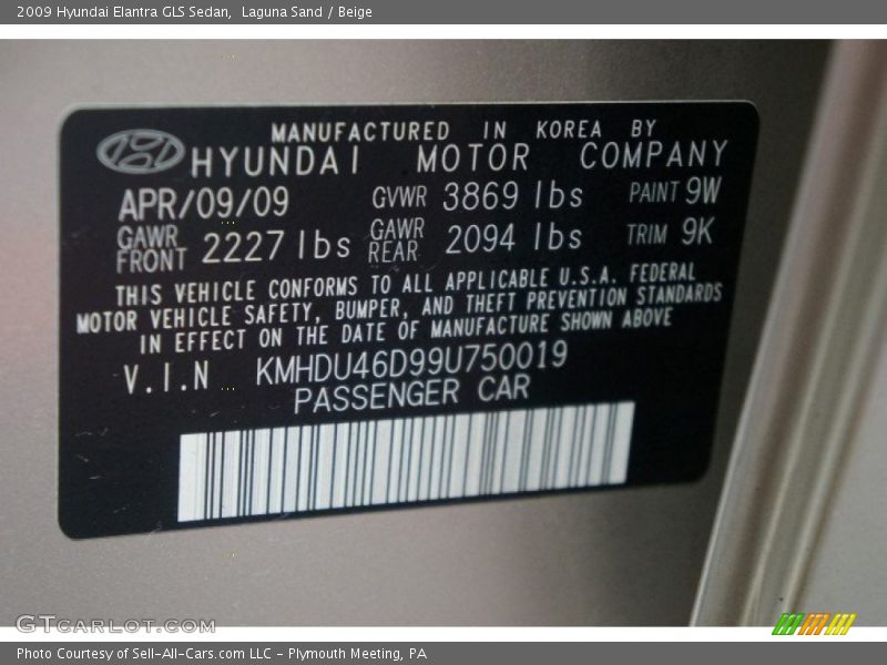Laguna Sand / Beige 2009 Hyundai Elantra GLS Sedan