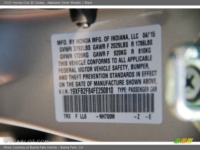 Alabaster Silver Metallic / Black 2015 Honda Civic EX Sedan