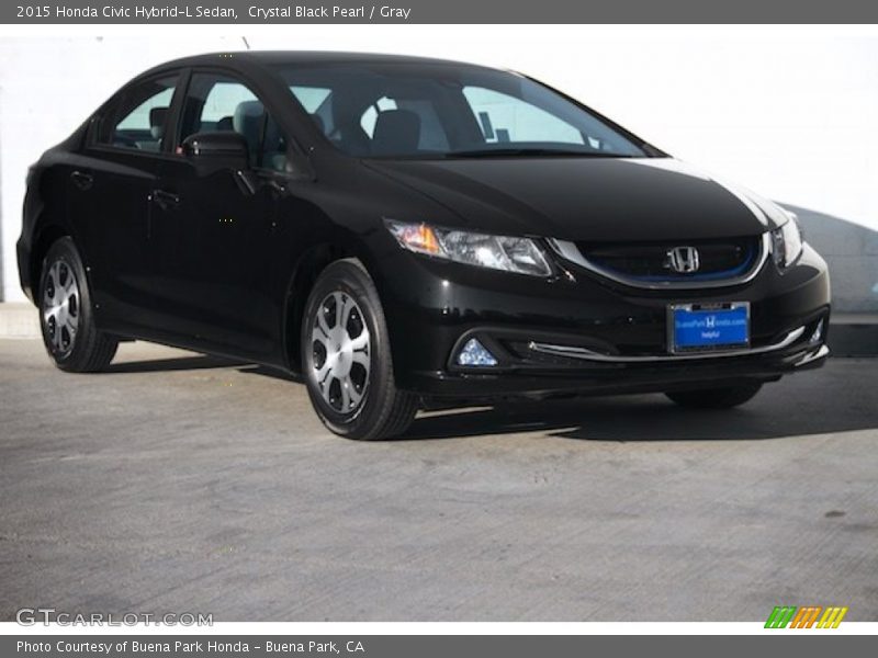 Crystal Black Pearl / Gray 2015 Honda Civic Hybrid-L Sedan