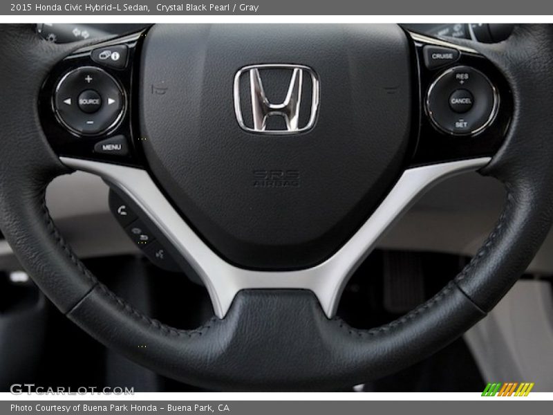 Crystal Black Pearl / Gray 2015 Honda Civic Hybrid-L Sedan