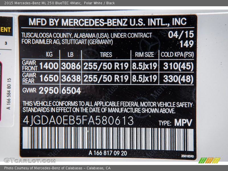 Polar White / Black 2015 Mercedes-Benz ML 250 BlueTEC 4Matic