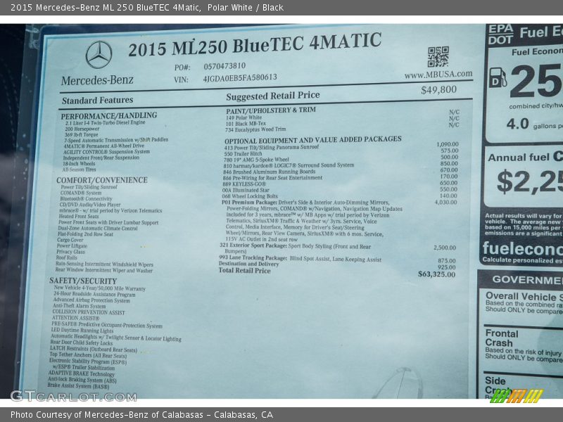Polar White / Black 2015 Mercedes-Benz ML 250 BlueTEC 4Matic