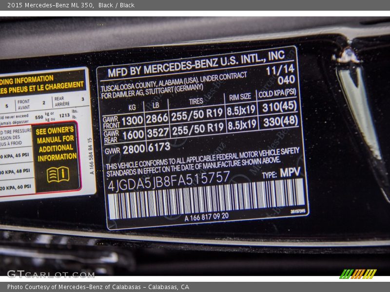 Black / Black 2015 Mercedes-Benz ML 350