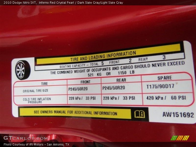 Inferno Red Crystal Pearl / Dark Slate Gray/Light Slate Gray 2010 Dodge Nitro SXT